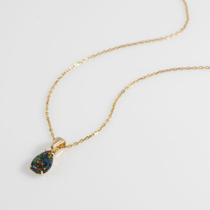 Yellow Gold Plated Teardrop Black Opal 7X10mm Pendant