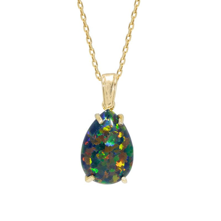 Yellow Gold Plated Teardrop Black Opal 7X10mm Pendant
