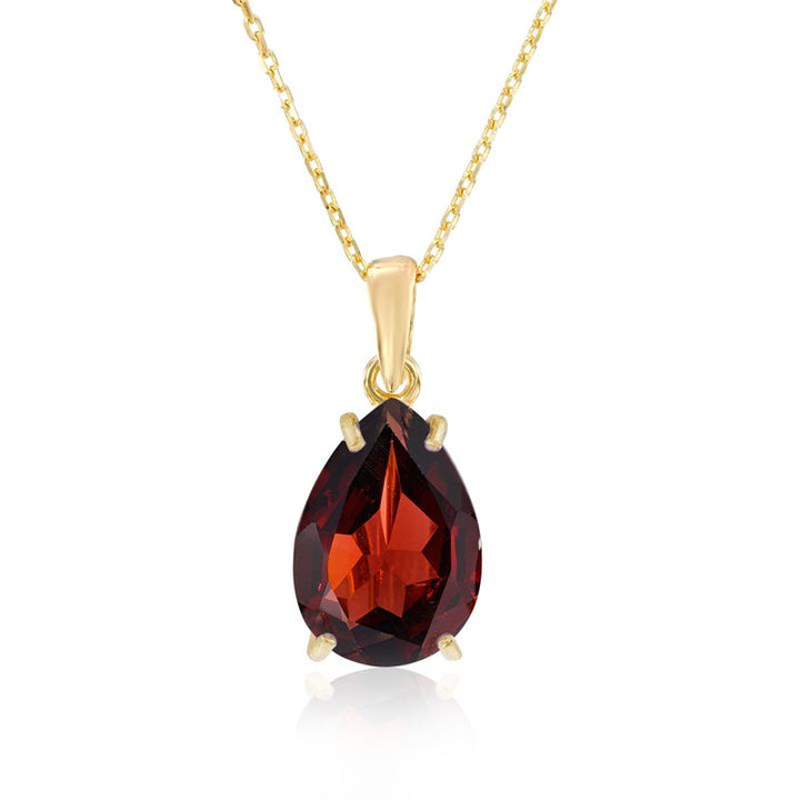 Yellow Gold Plated Teardrop Garnet 7X10mm Pendant