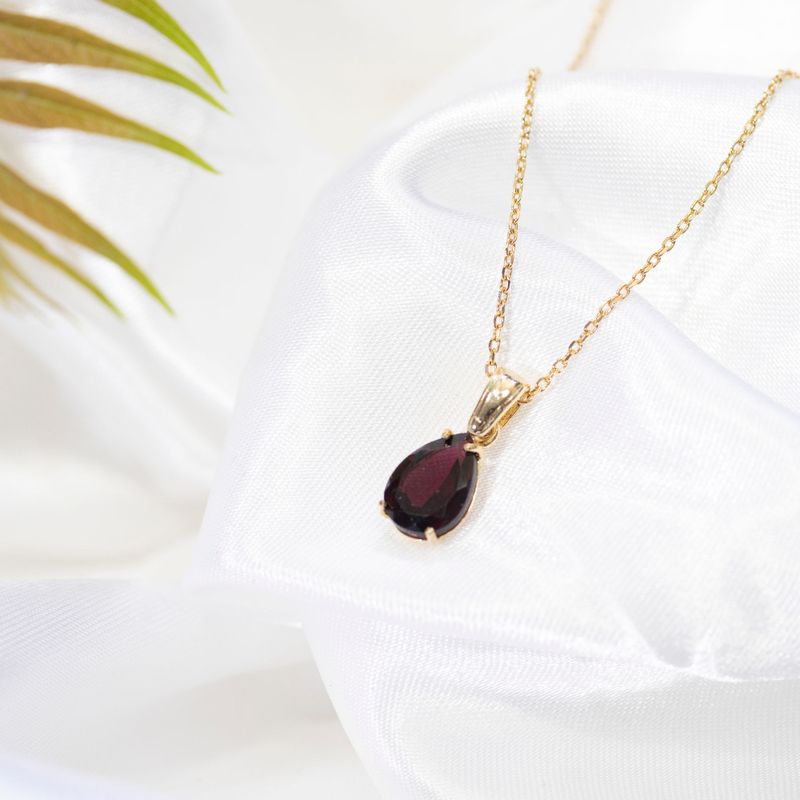 Yellow Gold Plated Teardrop Garnet 7X10mm Pendant