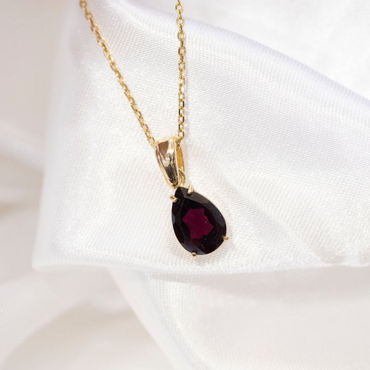 Yellow Gold Plated Teardrop Garnet 7X10mm Pendant