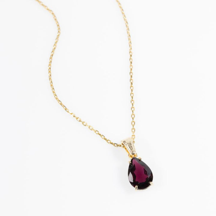 Yellow Gold Plated Teardrop Garnet 7X10mm Pendant