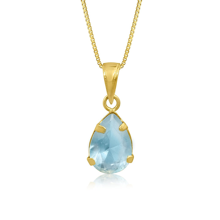 14K Yellow Gold Teardrop Topaz CZ Vencie Chain 7X10mm Pendant